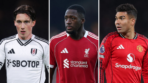 Harry Wilson (left), Ibrahima Konate (centre) and Casemiro (right)