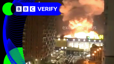 A screengrab from a video showing an explosion at the Russian port of Novorossiysk 