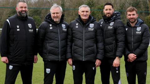 West Bromwich Albion's first team coaching staff (from left): Boaz Myhill, Mark Venus, Tony Mowbray, Damia Abella and James Morrison