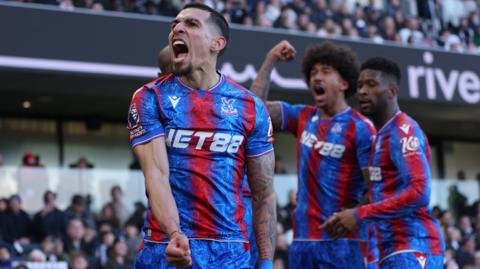 Daniel Munoz of Crystal Palace celebrates scoring his team's second goal against Fulham.