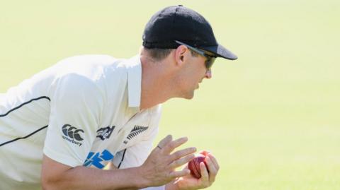 Matt Henry of New Zealand takes a catch during the second test against Pakistan at Hagley Oval in January.