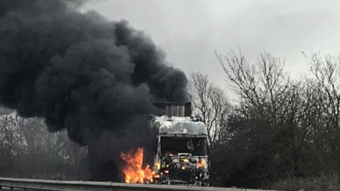Lorry fire on the A14.