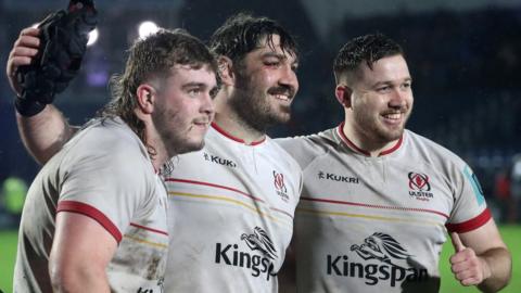 Ulster players celebrate after the game in Dublin