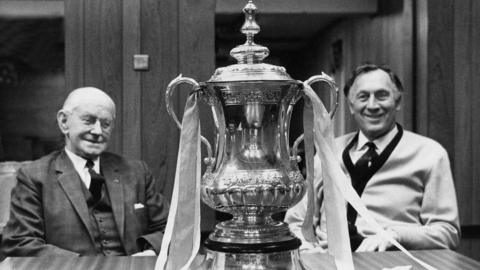 Joe Mercer (r) and A V Alexander with FA Cup in 1969