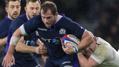 Scotland hooker Fraser Brown against England