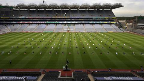 Socially-distanced worshippers celebrate Eid in Croke Park, Dublin