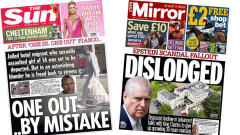 A composite image of the front pages of the Sun and the Daily Mirror on 25 October 2025