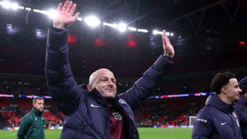 England interim manager Lee Carsley celebrates after they thrashed the Republic of Ireland at Wembley