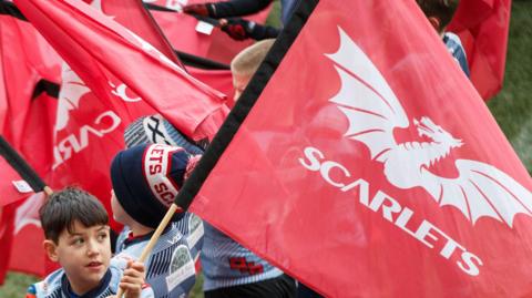 Scarlets flags are flown by young fans