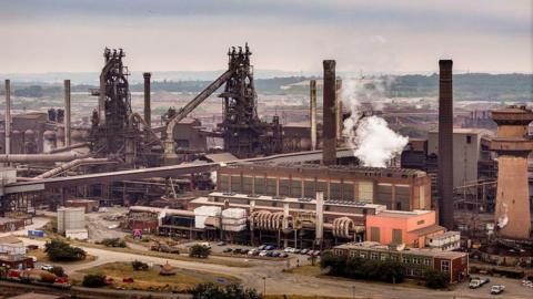 An aerial view of British Steel's Scunthorpe works on July 16, 2026 in Scunthorpe, England. 