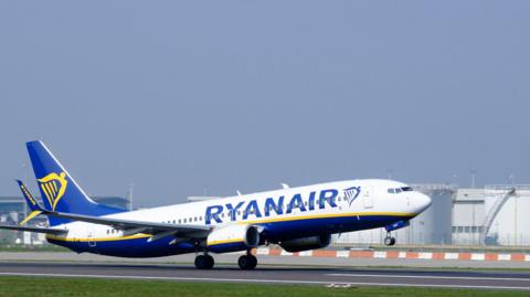 A Boeing 737-8AS (B-LRV) from Ryanair takes off on March 21, 2026.