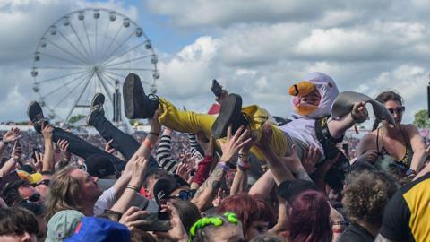 Music fans at Download Festival 2026 at Donington Park