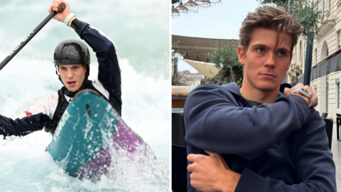 Kurts Adams Rozentals competing in a slalom event and an image from his Instagram page