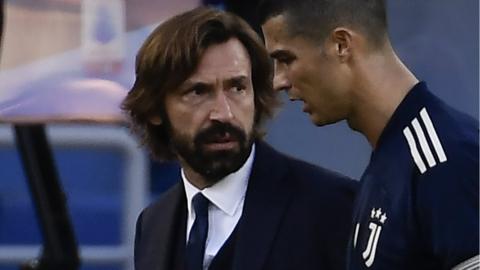 Juventus manager Andrea Pirlo and forward Cristiano Ronaldo