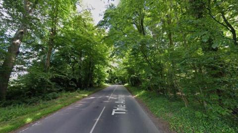 A screengrab taken from Google Maps showing The Avenue near Wilton in Salisbury. The image shows a long country road surrounded by trees and grass.