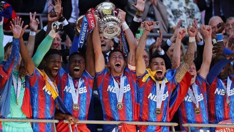 Crystal Palace celebrating with the FA Cup at Wembley