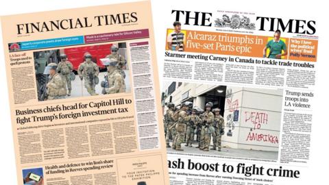 A composite image of the front pages of the Times and the Financial Times on 9 June 2025