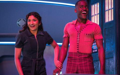 varada sethu and ncuti gatwa hold hands inside the tardis
