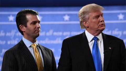 Donald Trump Jr (L) and Donald Trump appear together.