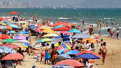 Busy beach in Spain