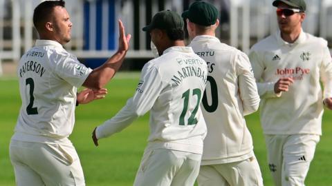 Nottinghamshire celebrate taking a wicket