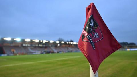 General view inside the stadium as the Exeter City emblem can be seen on a corner flag prior to the Emirates FA Cup Fourth Round match between Exeter City and Nottingham Forest