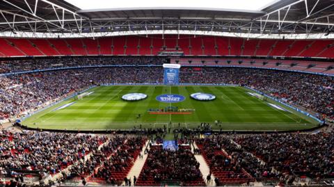 General view of Wembley Stadium ahead of the 2024 EFL Trophy Final between Peterborough United and Wycombe Wanderers