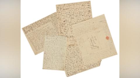 Five pages of letters written by William Wordsworth, shown from above.