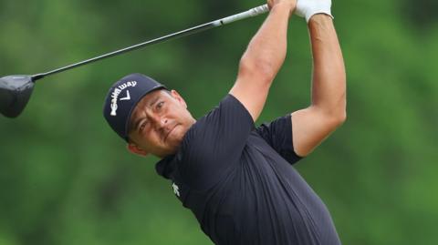 Xander Schauffele in round two action at US PGA Championship