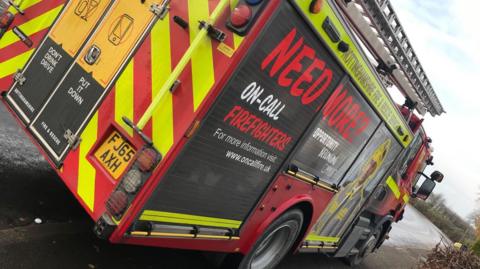 Close up view of a the side of a Nottinghamshire fire service fire appliance