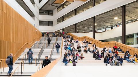 Interior view of main atrium space. City of Glasgow College City Campus, Glasgow,