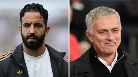 Split image of Ruben Amorim (left) and Jose Mourinho (right)