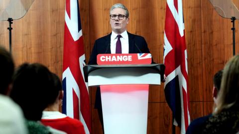 Labour Party leader Sir Keir Starmer speaking in Westminster, London, on 22 May 2024 after a General Election was called for 4 July