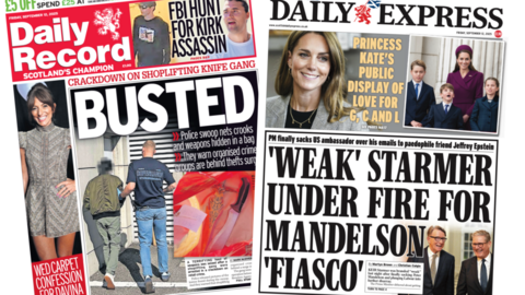 The front page of the Daily Record and the Scottish Daily Express