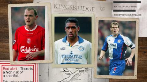 Photos of Danny Murphy, Brian Deane and Craig Short, from their playing days, are laid on top of various papers relating to Kingsbridge Asset Management. 