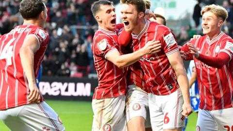 Rob Dickie celebrates scoring for Bristol City