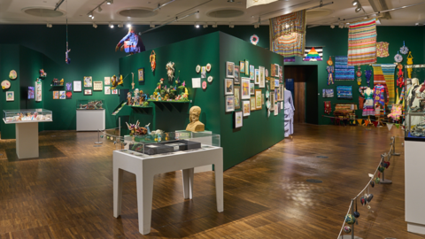 Numerous items are on show at the gallery - on walls and tables and hanging from the ceiling.
