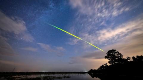 A rare Green Fireball meteor from the Eta Aquariid Meteor Shower around 5 a.m. in Babcock Wildlife Management Area near Punta Gorda, Florida