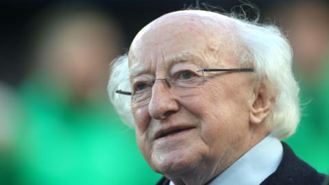 President Higgins pictured at a Six Nations rugby match in February