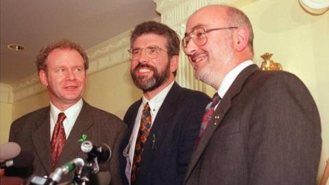 Martin McGuinness, Gerry Adams and Caoimhghín Ó Caoláin