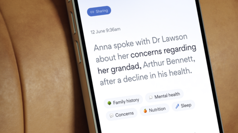 A phone has the Mirror app open, which has details from a medical appointment on it.