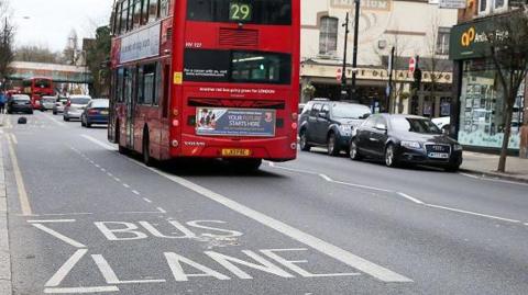 A bus lane is seen in London.