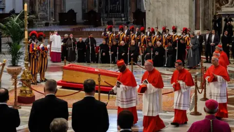 The body of Pope Francis lies in state at St. Peters Basilica, in Vatican City