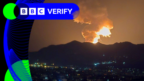 An image taken from a verified video showing a large explosion in Tehran