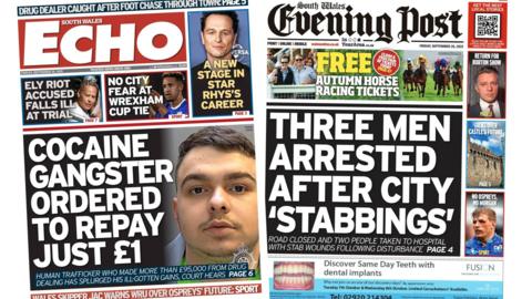 Front page of South Wales Echo and South Wales Evening Post