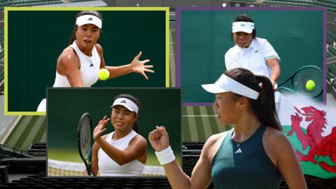Mimi Xu in various forms of action on the court