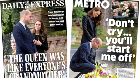 The Daily Express and Metro are among the papers leading on the Prince and Princess of Wales looking at tributes for the Queen in Sandringham