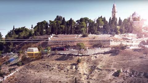 Screengrab of promotional video showing planned cable car going through Jerusalem's Old City