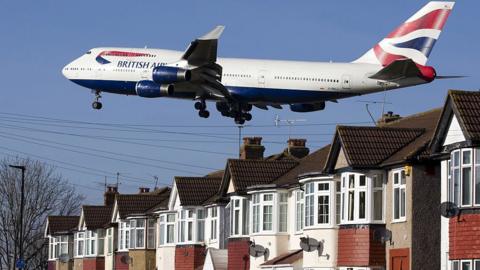 BA plane landing at Heathrow