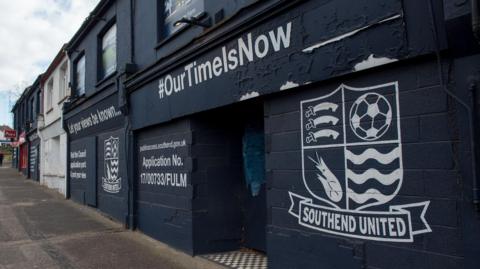 Exterior view of Southend United's Roots Hall ground